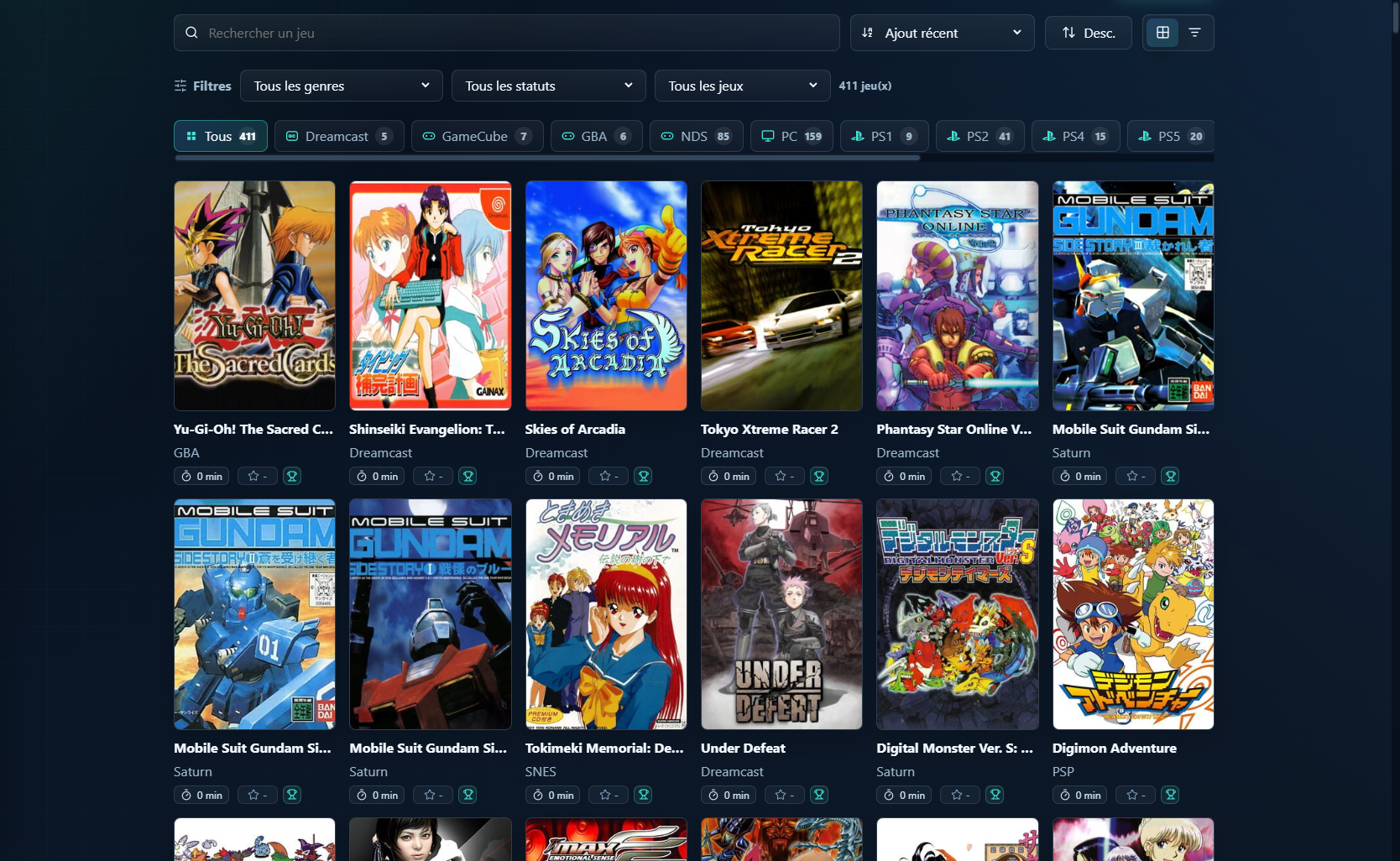 Biblioth&egrave;que MemDeck avec les jeux organis&eacute;s par plateforme